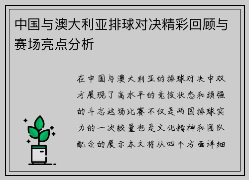 中国与澳大利亚排球对决精彩回顾与赛场亮点分析