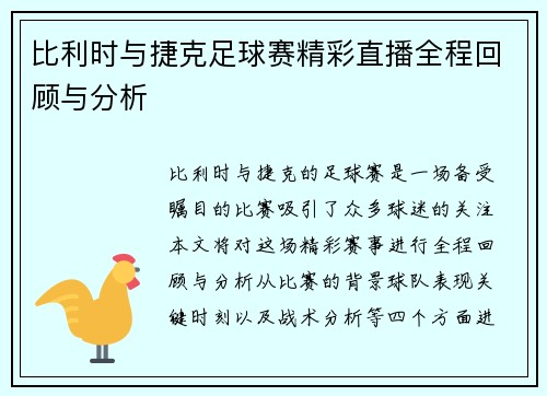 比利时与捷克足球赛精彩直播全程回顾与分析